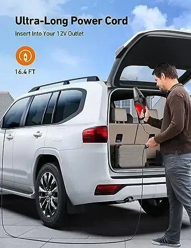 Автомобильный пылесос AstroAI, автомобильные аксессуары, портативный ручной пылесос с питанием 12 В постоянного тока, 16,4 фута шнура для прикуривателя, светодиодный фонарь, комплект для очистки автомобиля с 3 фильтрами для быстрой очистки (красный) - 2