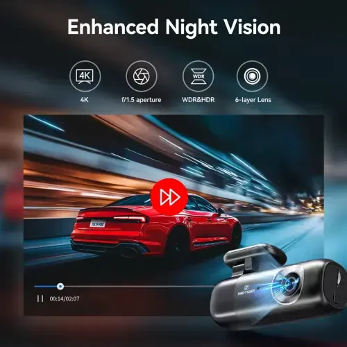 Автомобильный видеорегистратор REDTIGER с двумя камерами, передняя 4K и задняя 1080P, с Wi-Fi и GPS, управлением через приложение, ночным видением, портом USB C, бесплатной картой памяти на 32 ГБ - 8