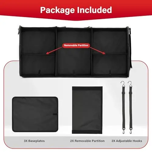 Avtomobil/SUV uchun oddiy hashamatli magistral tashkilotchisi, katlanadigan 600D suv o'tkazmaydigan Oxford poliester 50L saqlash qutisi, 2 xonali ko'p maqsadli sayohat aksessuarlari, sirpanmaydigan va oqmaydigan, qora yangi - 5