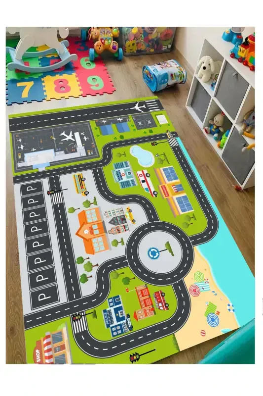 Avtoturargohli Yo'l Bolalar Gilami Yuviladigan Sirpanmaydigan Taglik go'dak Va Bolalar Xonasi Gilam mati-kulrang - STY HOME