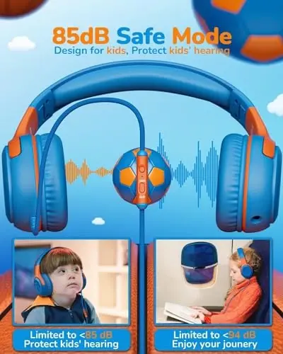 awatrue 2PCS Kids Headphones for School Travel, 85/94dB Safe Volume Limit, 3.5mm Jack, HD Mic, Portable Wired Headphone with Shareport, Stereo Sound On-Ear Headphones for Toddler Kids Girls Boys - AWATRUE (1)