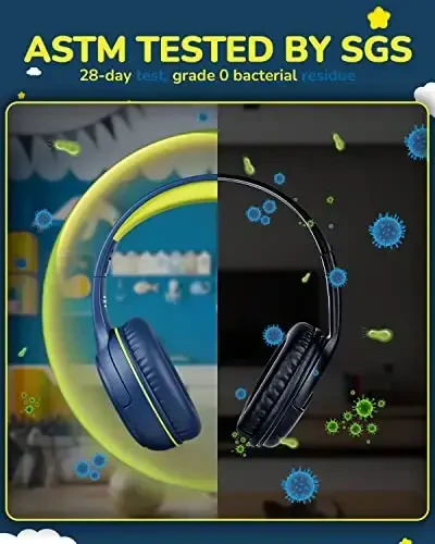 awatrue Kids Headphones Wired Toddler Headphones with Microphone, Over-Ear Headphones, 85/94dB Volume-Limiting, 3.5mm Jack, Foldable On-Ear Design (Bluegreen+Pink) - 4