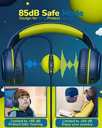 awatrue Kids Headphones Wired Toddler Headphones with Microphone, Over-Ear Headphones, 85/94dB Volume-Limiting, 3.5mm Jack, Foldable On-Ear Design (Bluegreen+Pink) - 3
