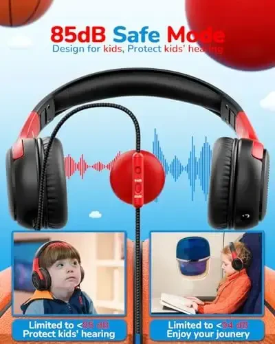 awatrue Kids Headphones Wired Toddler with Microphone, Over-Ear Headphones, 85/94dB Volume-Limiting, 3.5mm Jack, Foldable On-Ear Design - Safe & Comfortable for Learning & Entertainment - 4