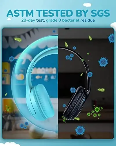 awatrue Kids Headphones for School Travel, 85/94dB Safe Volume Limit, 3.5mm Jack, HD Mic, Portable Wired Headphone with Shareport, Stereo Sound On-Ear Headphones for Toddler Kids Girls Boys Blue - 5