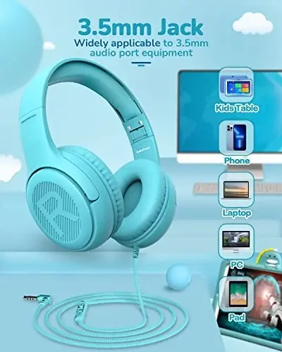 awatrue Toddler Kids Headphones Wired - Headphones for Kids Volume Limit 85/94dB Headset 3.5mm Jack Adjustable Foldable Headsets for Girls Boys Children Teens Pad Smartphones School - 6