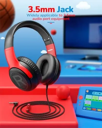 awatrue Kids Headphones Wired Toddler with Microphone, Over-Ear Headphones, 85/94dB Volume-Limiting, 3.5mm Jack, Foldable On-Ear Design - Safe & Comfortable for Learning & Entertainment - 5