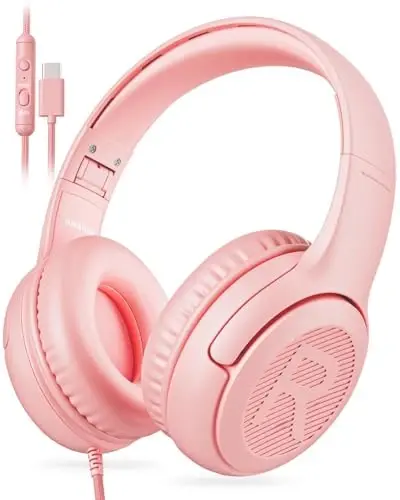 awatrue USB-C Kids Headphones with Mic - 85/94dB Volume Limiter, Foldable Wired Toddler Headphones for Boys & Girls, Over-Ear Type-C Kid Headphones for School, Travel, lPad, Tablet & Smartphones - 1