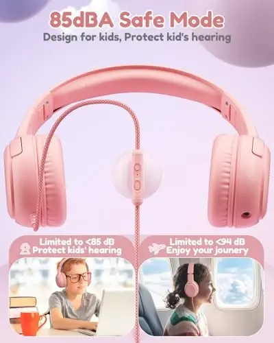 awatrue USB-C Kids Headphones with Mic - 85/94dB Volume Limiter, Foldable Wired Toddler Headphones for Boys & Girls, Over-Ear Type-C Kid Headphones for School, Travel, lPad, Tablet & Smartphones - 3