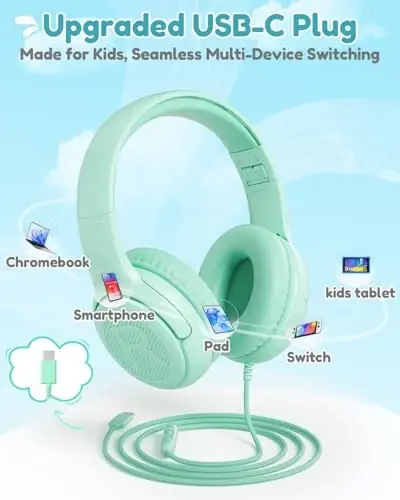 awatrue USB-C Kids Headphones with Mic - 85/94dB Volume Limiter, Foldable Wired Toddler Headphones for Boys & Girls, Over-Ear Type-C Kid Headphones for School, Travel, lPad, Tablet & Smartphones - AWATRUE (1)