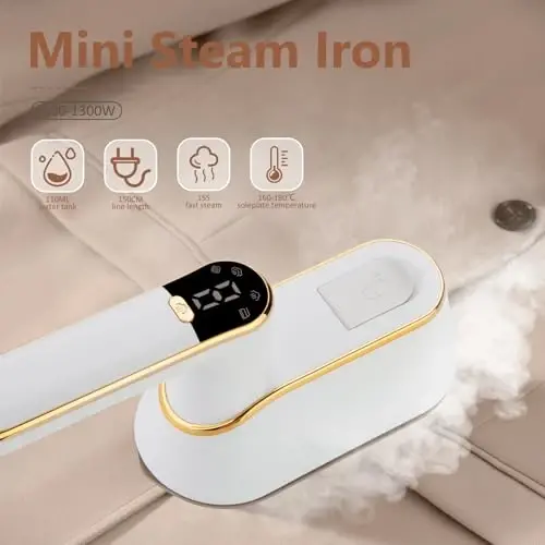 AWESQCQ Micro Steam Iron for Clothes, Portable Handheld Travel Garment Steamers with LED Display, 3 Types Steam Mode, Rotating Foldable Dry & Wet Ironing, 1000W 20S Fast Heat Up Steaming (White-B) - 4