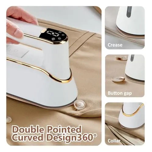 AWESQCQ Micro Steam Iron for Clothes, Portable Handheld Travel Garment Steamers with LED Display, 3 Types Steam Mode, Rotating Foldable Dry & Wet Ironing, 1000W 20S Fast Heat Up Steaming (White-B) - 6