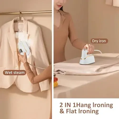 AWESQCQ Micro Steam Iron for Clothes, Portable Handheld Travel Garment Steamers with Dry & Wet Ironing, 1000W 20S Fast Heat Up Steaming, Rotating Foldable Mini Garment Steamer Machine (1PCS, White) - 7
