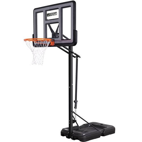 AWII SPORT Portable Basketball Hoop Outdoor, 4.8-10FT Height Adjustable Basketball Hoop Goal System with 44-48 Inch Impact Backboard and Portable Wheels for Adults - 1