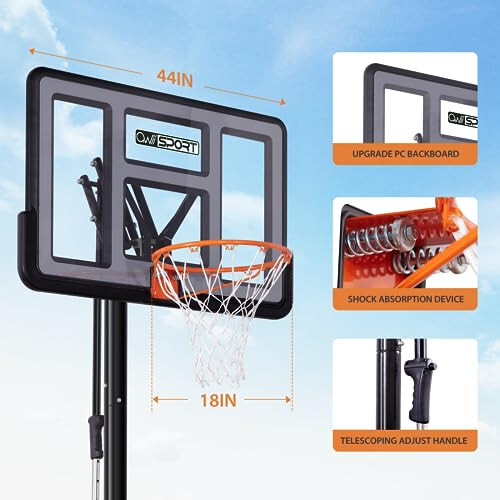 AWII SPORT Portable Basketball Hoop Outdoor, 4.8-10FT Height Adjustable Basketball Hoop Goal System with 44-48 Inch Impact Backboard and Portable Wheels for Adults - 4