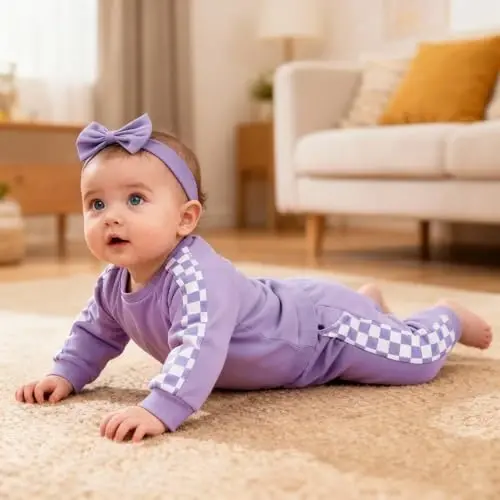 AWMW Infant Baby Girl Clothes Long Sleeve Loose Sweatshirts Pockets Pants Headband Outfits Fall Winter Spring Gift - 3