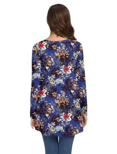 AWULIFFAN Women's Fall Long Sleeve V-Neck T-Shirt Sleepwear Tunic Tops Blouse Shirts - 3