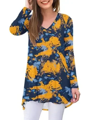 AWULIFFAN Women's Fall Long Sleeve V-Neck T-Shirt Sleepwear Tunic Tops Blouse Shirts - MODAZONE