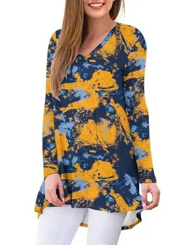AWULIFFAN Women's Fall Long Sleeve V-Neck T-Shirt Sleepwear Tunic Tops Blouse Shirts - MODAZONE (1)