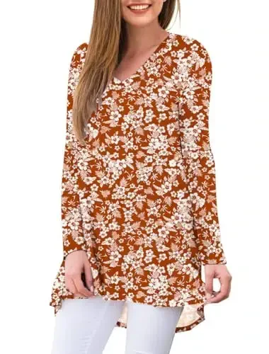 AWULIFFAN Women's Fall Long Sleeve V-Neck T-Shirt Sleepwear Tunic Tops Blouse Shirts - 2