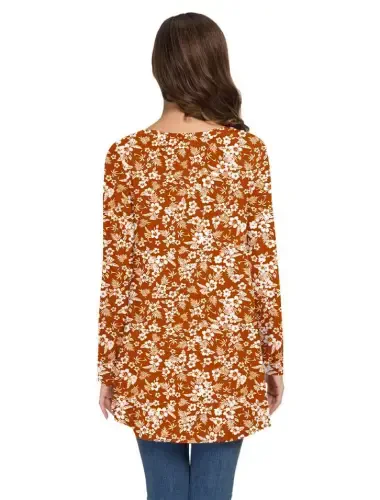 AWULIFFAN Women's Fall Long Sleeve V-Neck T-Shirt Sleepwear Tunic Tops Blouse Shirts - 3