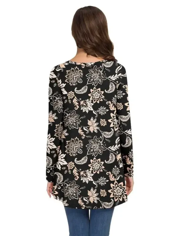 AWULIFFAN Ayollar kuzgi uzun qisma V-bo'yinli futbolka Uyqu kiyimi Tunika Toplar Bluzkalar Ko'ylaklar - 3