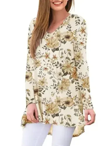 AWULIFFAN Women's Fall Long Sleeve V-Neck T-Shirt Sleepwear Tunic Tops Blouse Shirts - 2