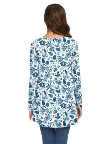 AWULIFFAN Women's Fall Long Sleeve V-Neck T-Shirt Sleepwear Tunic Tops Blouse Shirts - 3