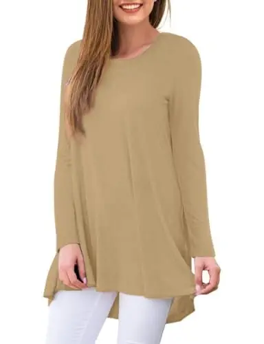 AWULIFFAN Women's Casual Round Neck Long Sleeve Loose Tunic T-Shirt Blouse Tops - 2