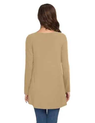 AWULIFFAN Women's Casual Round Neck Long Sleeve Loose Tunic T-Shirt Blouse Tops - 3