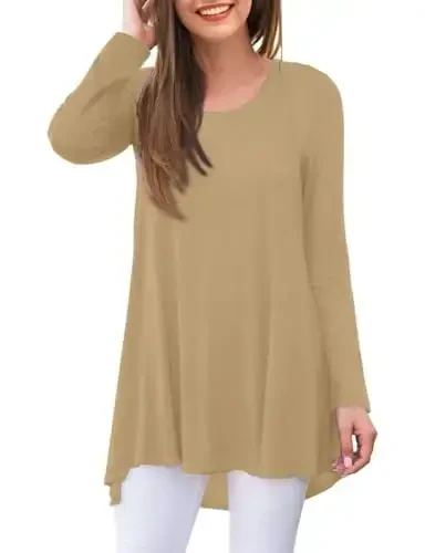 AWULIFFAN Women's Casual Round Neck Long Sleeve Loose Tunic T-Shirt Blouse Tops - MODAZONE