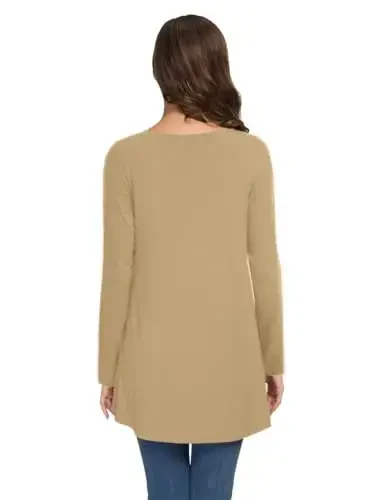AWULIFFAN Women's Casual Round Neck Long Sleeve Loose Tunic T-Shirt Blouse Tops - 3