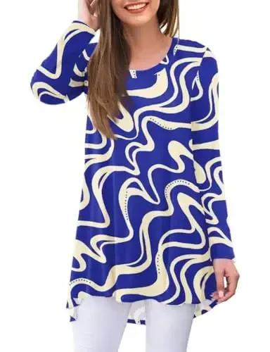 AWULIFFAN Women's Casual Round Neck Long Sleeve Loose Tunic T-Shirt Blouse Tops 