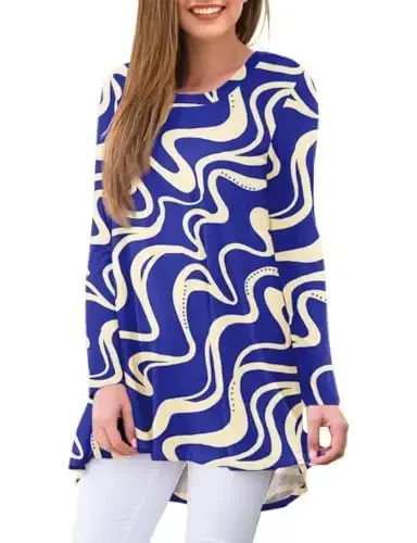 AWULIFFAN Women's Casual Round Neck Long Sleeve Loose Tunic T-Shirt Blouse Tops - 2