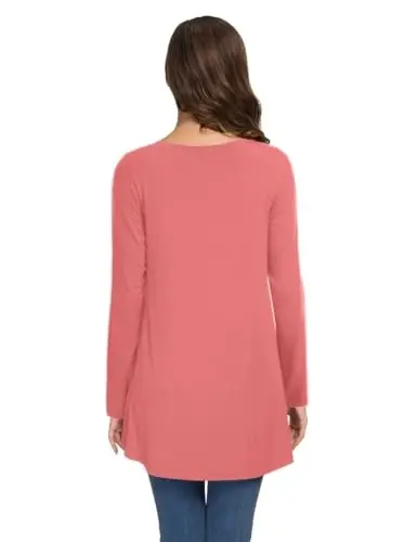 AWULIFFAN Women's Casual Round Neck Long Sleeve Loose Tunic T-Shirt Blouse Tops - 3