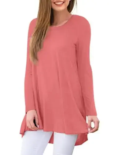 AWULIFFAN Women's Casual Round Neck Long Sleeve Loose Tunic T-Shirt Blouse Tops - MODAZONE (1)