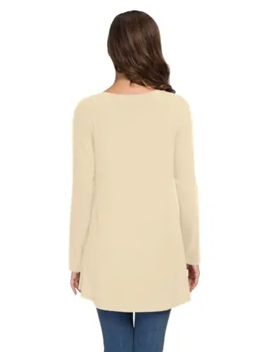 AWULIFFAN Women's Casual Round Neck Long Sleeve Loose Tunic T-Shirt Blouse Tops - 3