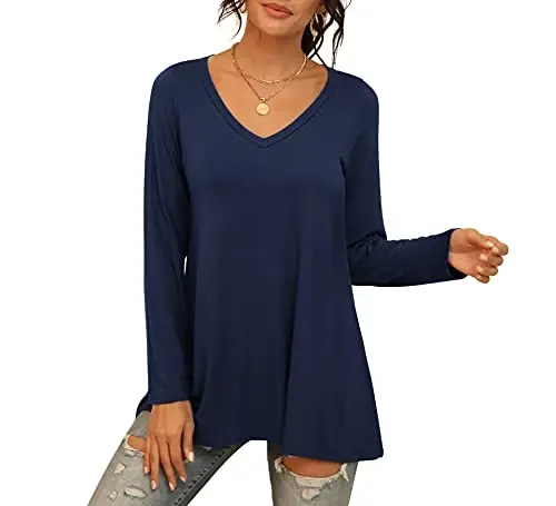AWULIFFAN Women's Casual Round Neck Long Sleeve Loose Tunic T-Shirt Blouse Tops - 4
