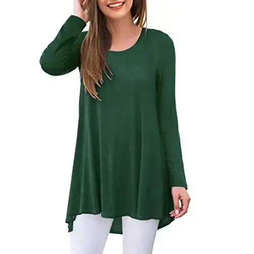 AWULIFFAN Women's Casual Round Neck Long Sleeve Loose Tunic T-Shirt Blouse Tops 