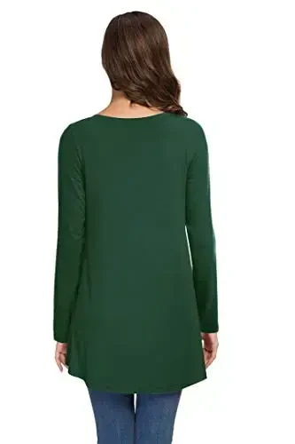 AWULIFFAN Women's Casual Round Neck Long Sleeve Loose Tunic T-Shirt Blouse Tops - 2