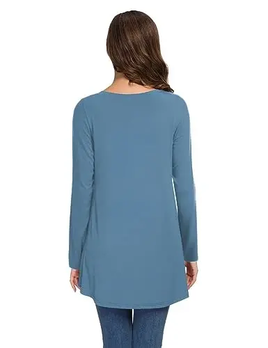 AWULIFFAN Women's Casual Round Neck Long Sleeve Loose Tunic T-Shirt Blouse Tops - 3