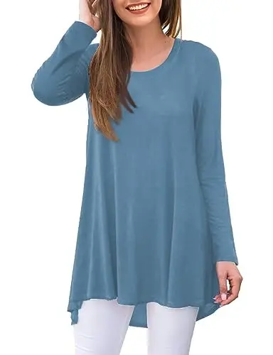 AWULIFFAN Women's Casual Round Neck Long Sleeve Loose Tunic T-Shirt Blouse Tops 