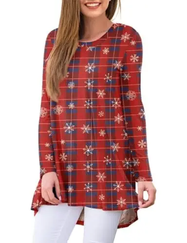 AWULIFFAN Women's Casual Round Neck Long Sleeve Loose Tunic T-Shirt Blouse Tops - 2