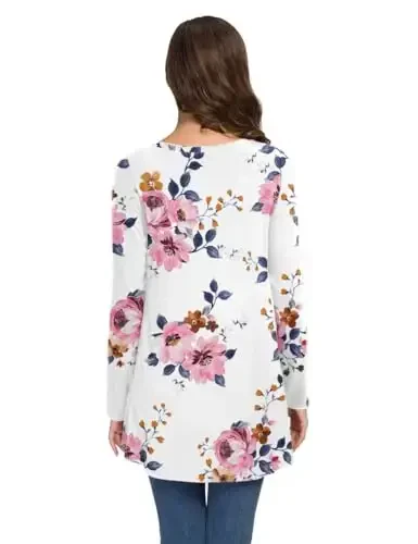 AWULIFFAN Women's Casual Round Neck Long Sleeve Loose Tunic T-Shirt Blouse Tops - 3
