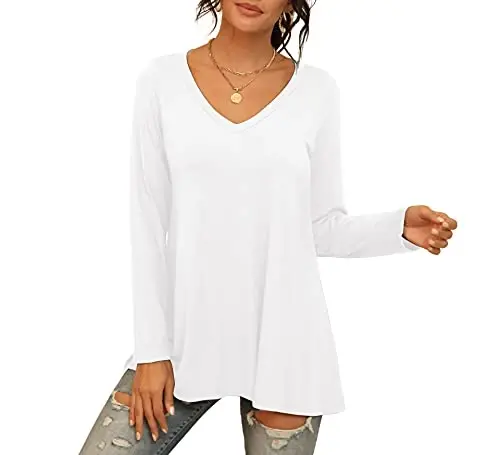 AWULIFFAN Women's Casual Round Neck Long Sleeve Loose Tunic T-Shirt Blouse Tops - 4
