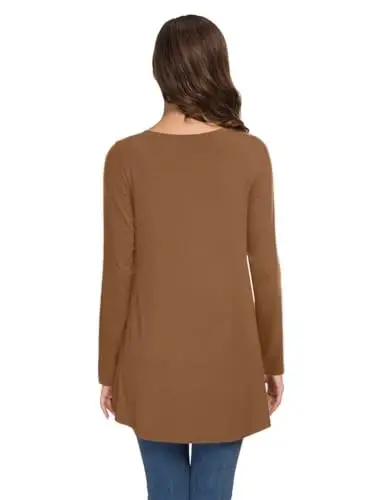 AWULIFFAN Women's Casual Round Neck Long Sleeve Loose Tunic T-Shirt Blouse Tops - 3