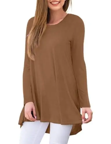 AWULIFFAN Women's Casual Round Neck Long Sleeve Loose Tunic T-Shirt Blouse Tops - 2