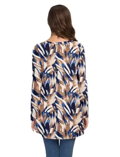 AWULIFFAN Women's Casual Round Neck Long Sleeve Loose Tunic T-Shirt Blouse Tops - 3