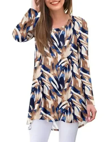 AWULIFFAN Women's Casual Round Neck Long Sleeve Loose Tunic T-Shirt Blouse Tops - MODAZONE