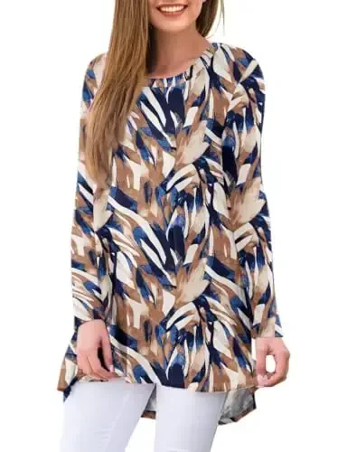 AWULIFFAN Women's Casual Round Neck Long Sleeve Loose Tunic T-Shirt Blouse Tops - MODAZONE (1)